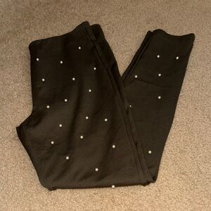 MANGO - Green Leggings with Pearls - Size Small